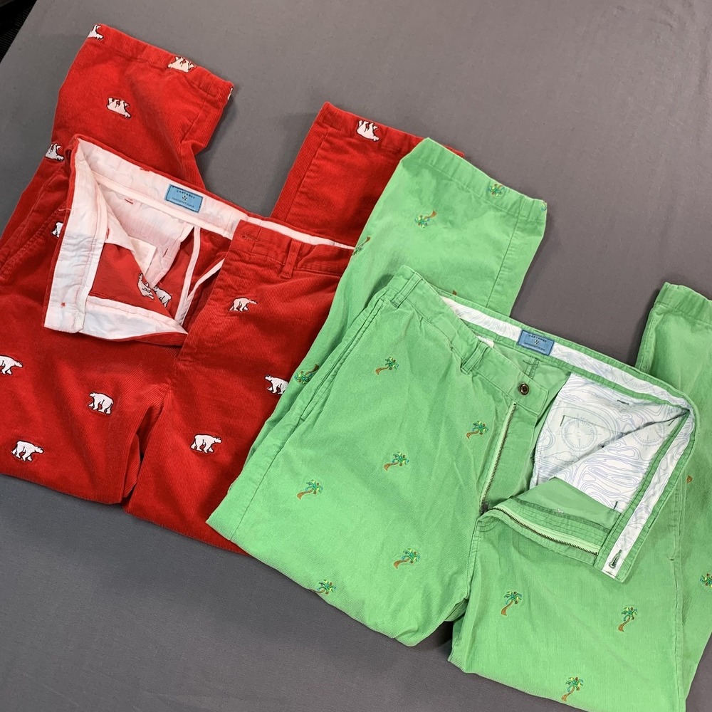 Castaway Pants Mens 36x31 Red Green Corduroy Chino Polar Bear Palm Tree Lot Of 2
